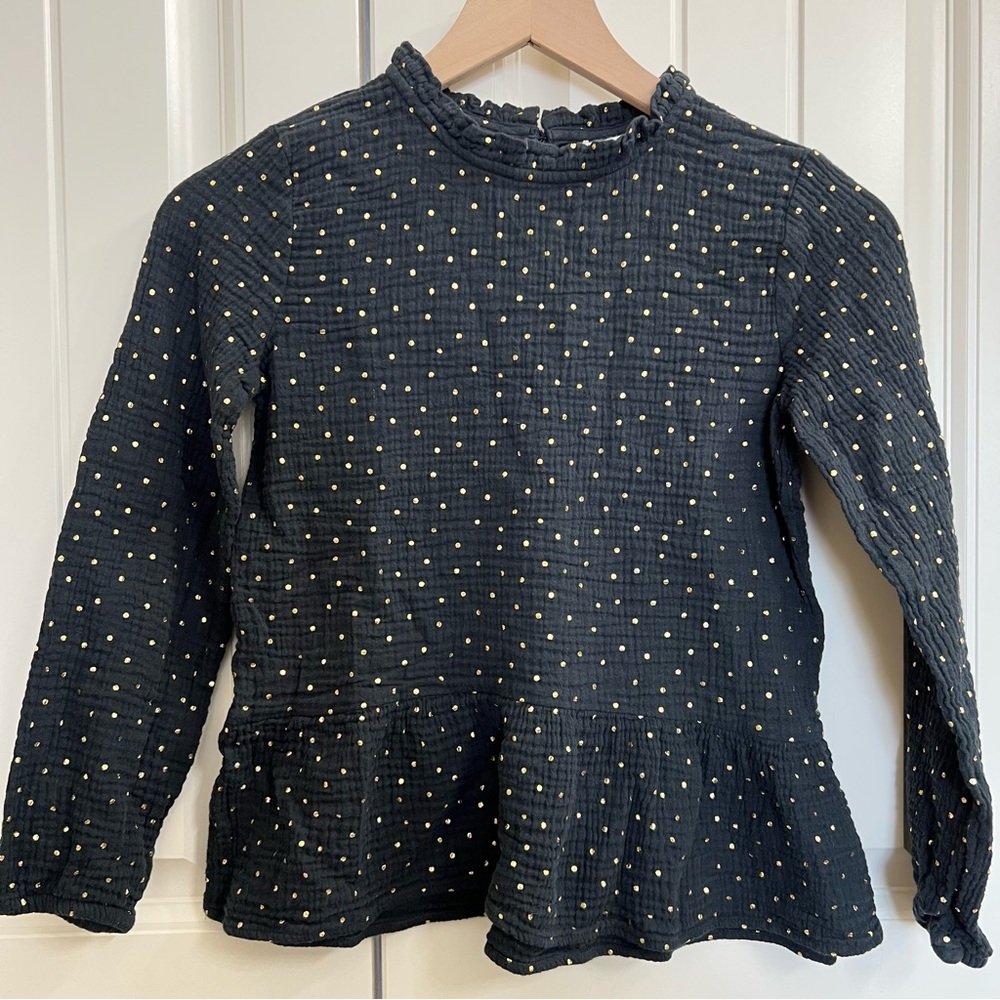 Cat & Jack Girls Woven Ruffle Long Sleeve Shirt in Black/Gold, Size L (10/12)
